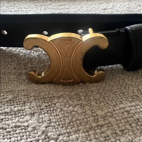 Celine Black Belt with Gold Emblem - Picture 1 of 7
